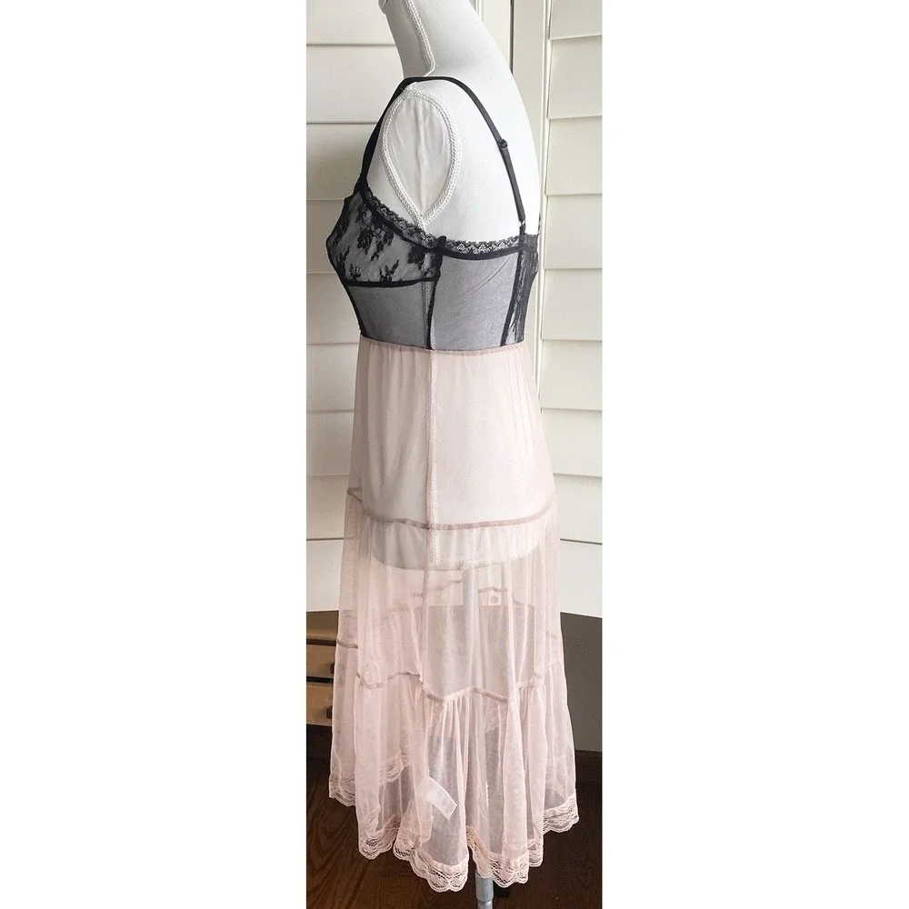 Pins & Needles Lace Mesh Slip Dress S Lingerie Black Nude Sheer Grunge Steampunk - Picture 4 of 11